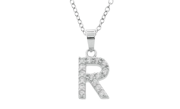 Baby Cz Prong Initials Charm Pendant - 925 Sterling Silver - Rhodium Plated