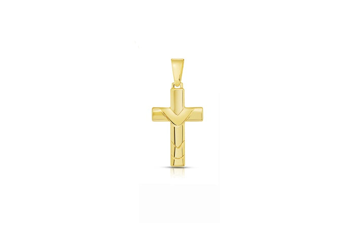 Grooved Cross Pendant - 925 Sterling Silver - Gold Plated