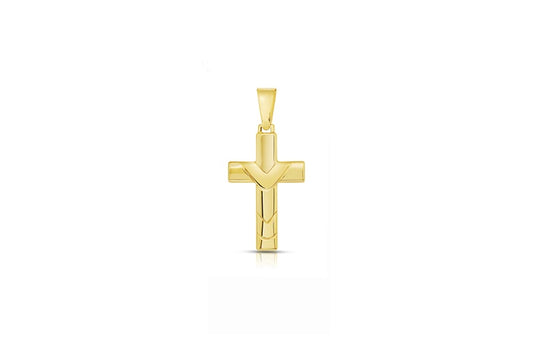 Grooved Cross Pendant - 925 Sterling Silver - Gold Plated
