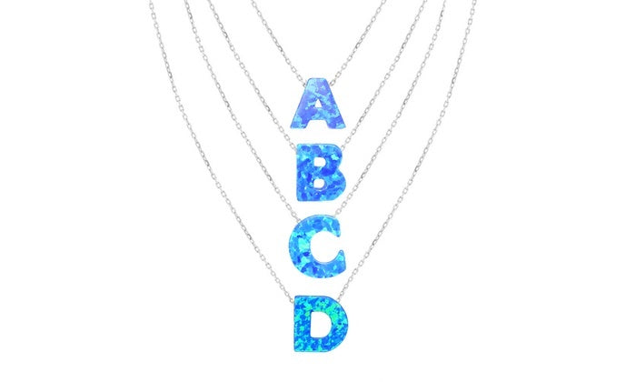Opal Initials Charm Pendant - 925 Sterling Silver