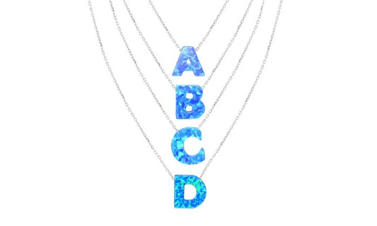 Opal Initials Charm Pendant - 925 Sterling Silver