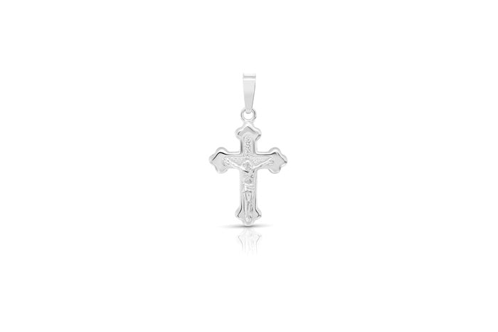 Budded Crucifix Pendant - 925 Sterling Silver - Rhodium Plated