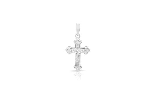 Budded Crucifix Pendant - 925 Sterling Silver - Rhodium Plated