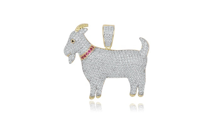 CZ Goat Charm Pendant - 925 Sterling Silver - Gold Plated