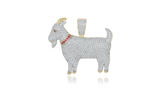 CZ Goat Charm Pendant - 925 Sterling Silver - Gold Plated