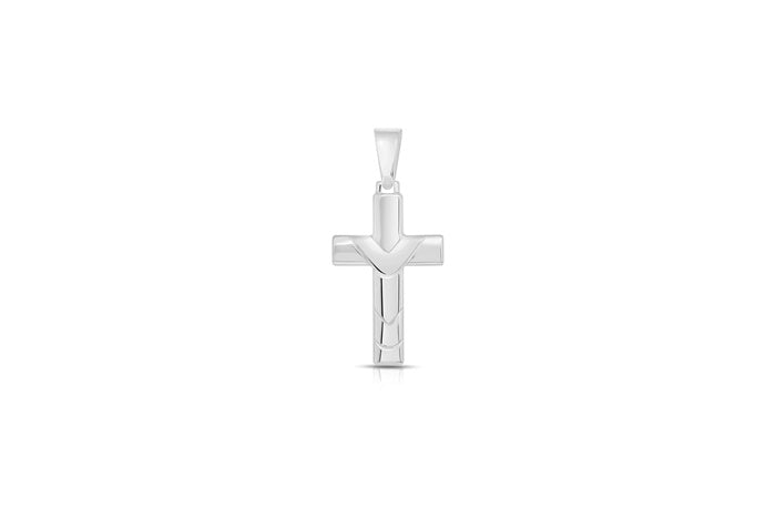 Beveled Cross Pendant - 925 Sterling Silver - Rhodium Plated