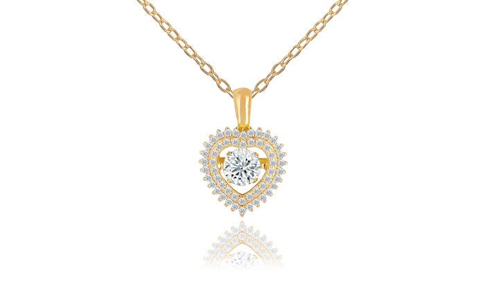 Heart Halo CZ Charm Pendant - 925 Sterling Silver - Gold Plated