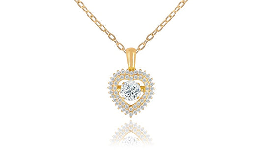 Heart Halo CZ Charm Pendant - 925 Sterling Silver - Gold Plated