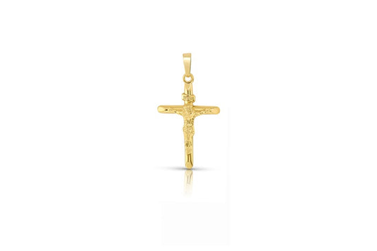 Textured Crucifix Pendant - 925 Sterling Silver - Gold Plated