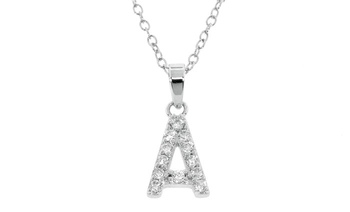 Baby Cz Prong Initials Charm Pendant - 925 Sterling Silver - Rhodium Plated