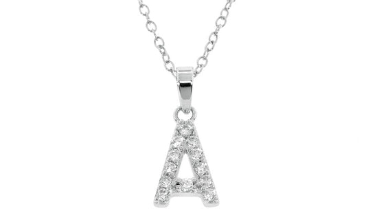 Baby Cz Prong Initials Charm Pendant - 925 Sterling Silver - Rhodium Plated