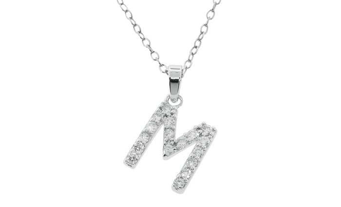 Baby Cz Prong Initials Charm Pendant - 925 Sterling Silver - Rhodium Plated