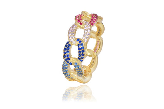Rainbow Eternity Band Ring - 925 Sterling Silver - Gold Plated