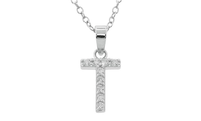 Baby Cz Prong Initials Charm Pendant - 925 Sterling Silver - Rhodium Plated