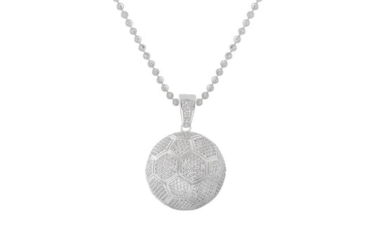 Soccer Ball CZ Charm Pendant - 925 Sterling Silver - Rhodium Plated