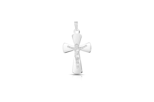 Paddle Crucifix Pendant - 925 Sterling Silver - Rhodium Plated