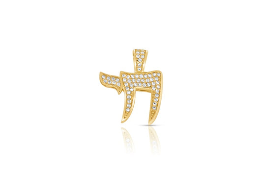 Chai CZ Charm Pendant - 925 Sterling Silver - Gold Plated