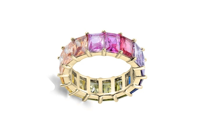 Rainbow Eternity Band Ring - 925 Sterling Silver - Gold Plated