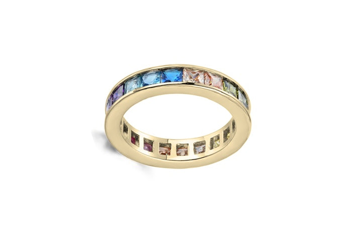 Rainbow Eternity Band Ring - 925 Sterling Silver - Gold Plated