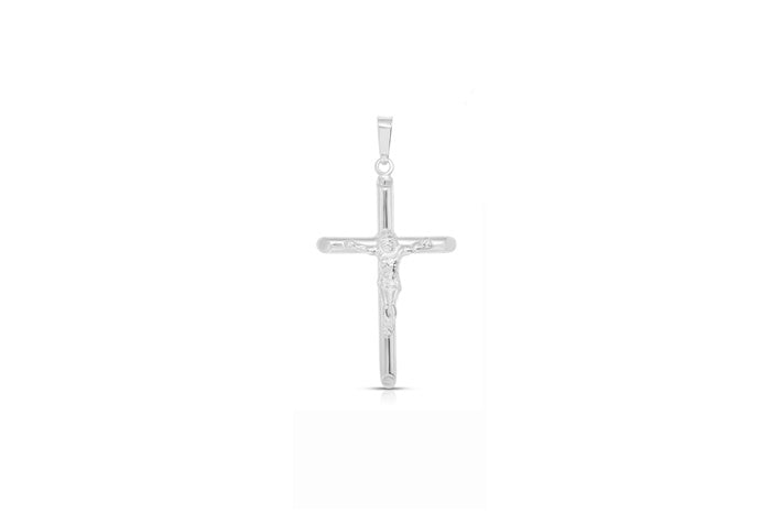 Plain Crucifix Pendant - 925 Sterling Silver - Rhodium Plated