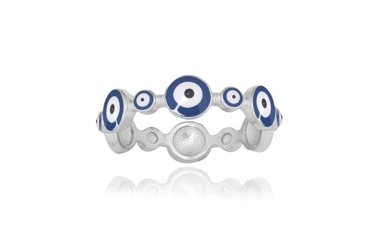 Evil Eye Ring - 925 Sterling Silver - Rhodium Plated