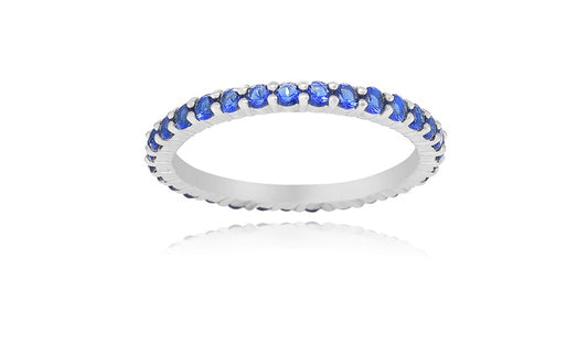 Sapphire Blue Eternity Ring - 925 Sterling Silver - Rhodium Plated