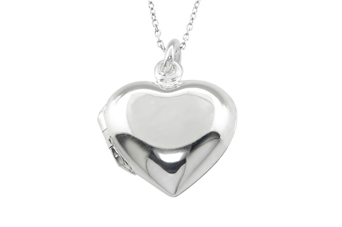 Large Puffed Heart Locket Pendant - 925 Sterling Silver - Rhodium Plated