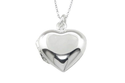 Large Puffed Heart Locket Pendant - 925 Sterling Silver - Rhodium Plated