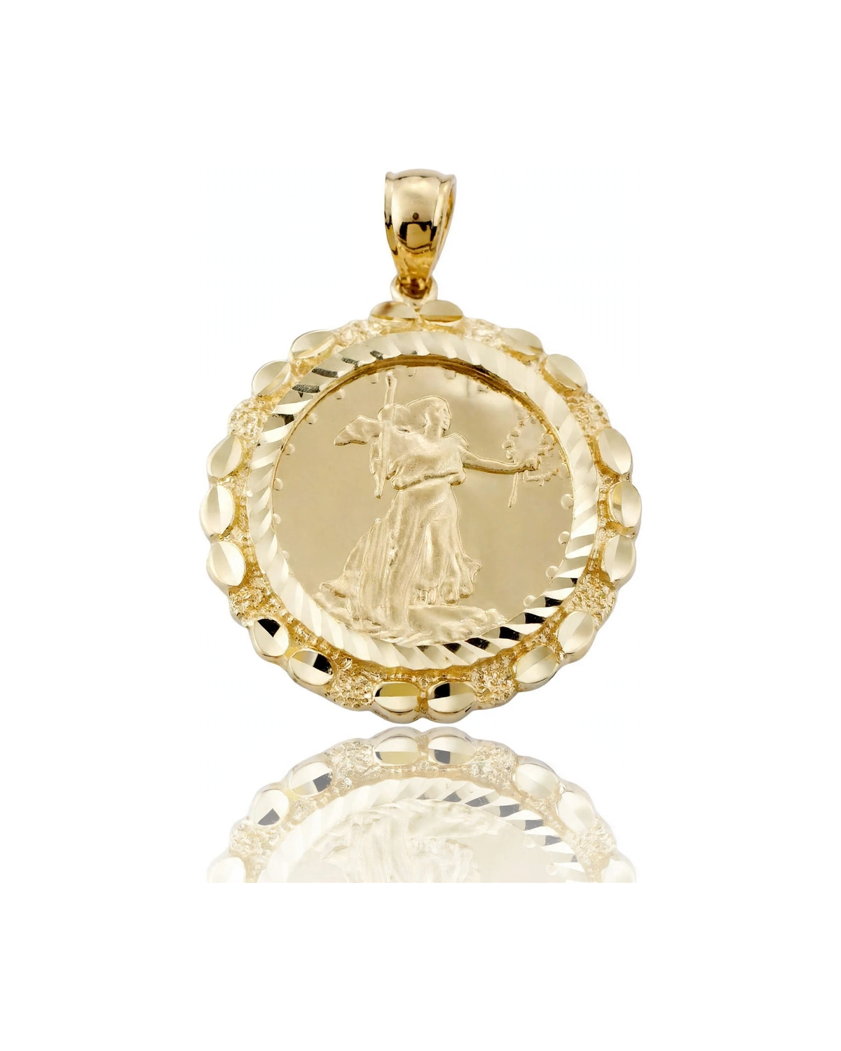 Lady Liberty Coin Pendant with Fluted Frame - 10K Yellow Gold