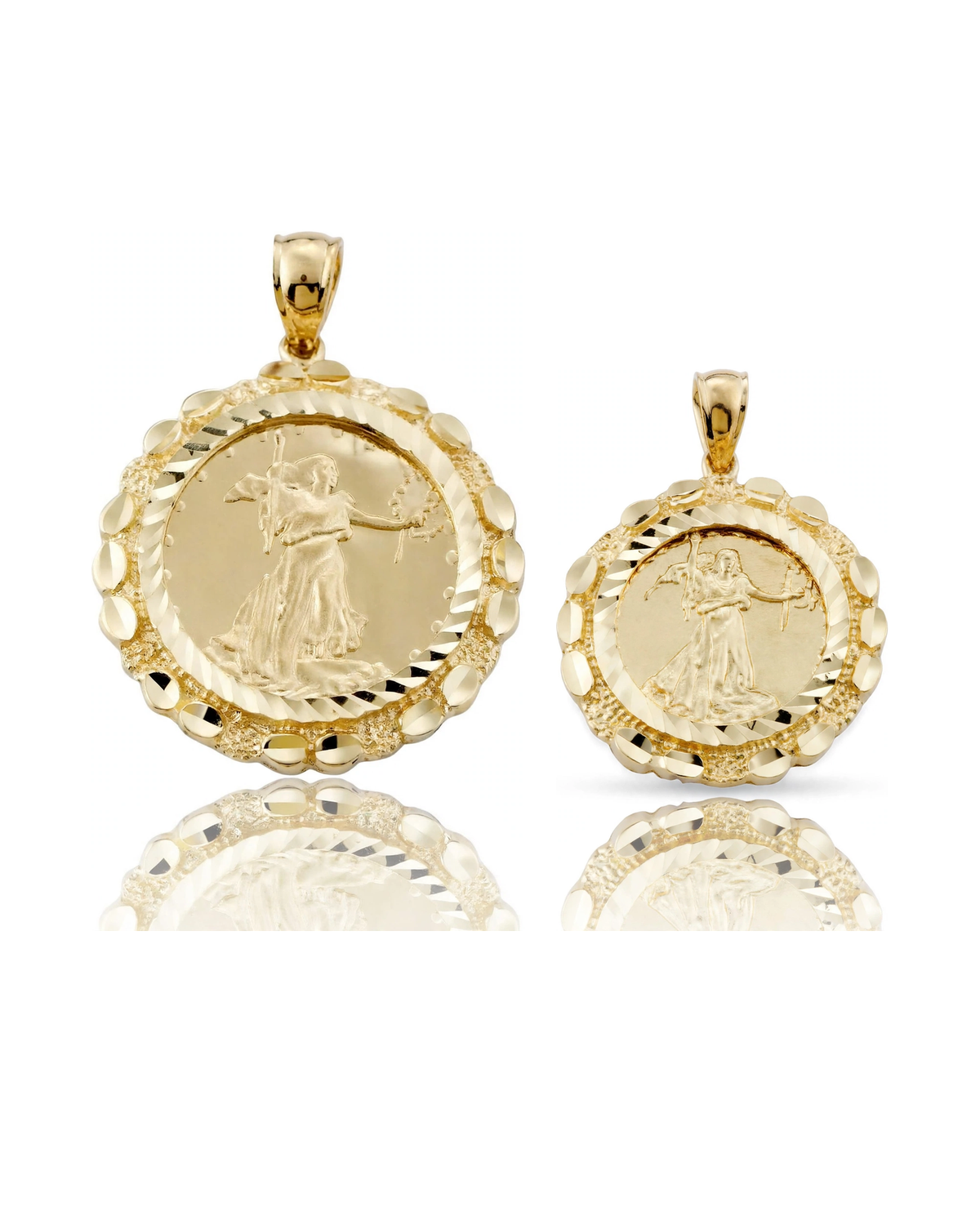 Lady Liberty Coin Pendant with Fluted Frame - 10K Yellow Gold