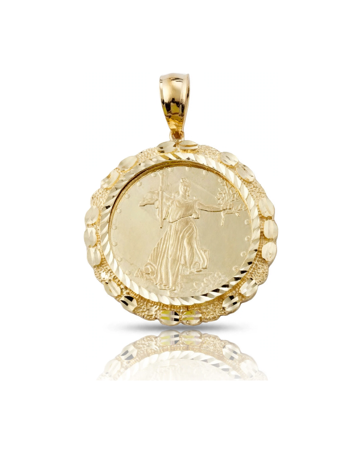 Lady Liberty Coin Pendant with Nugget Frame - 10K Yellow Gold