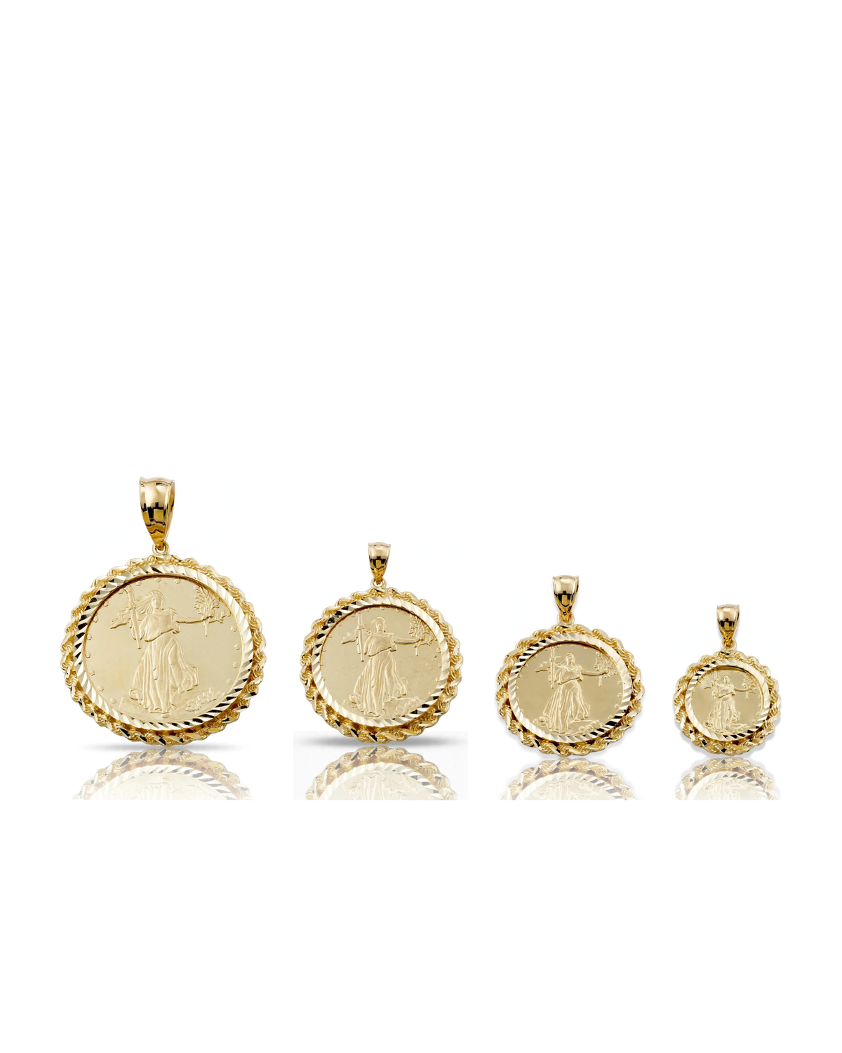 Lady Liberty Coin Pendant with Rope Frame - 10K Yellow Gold