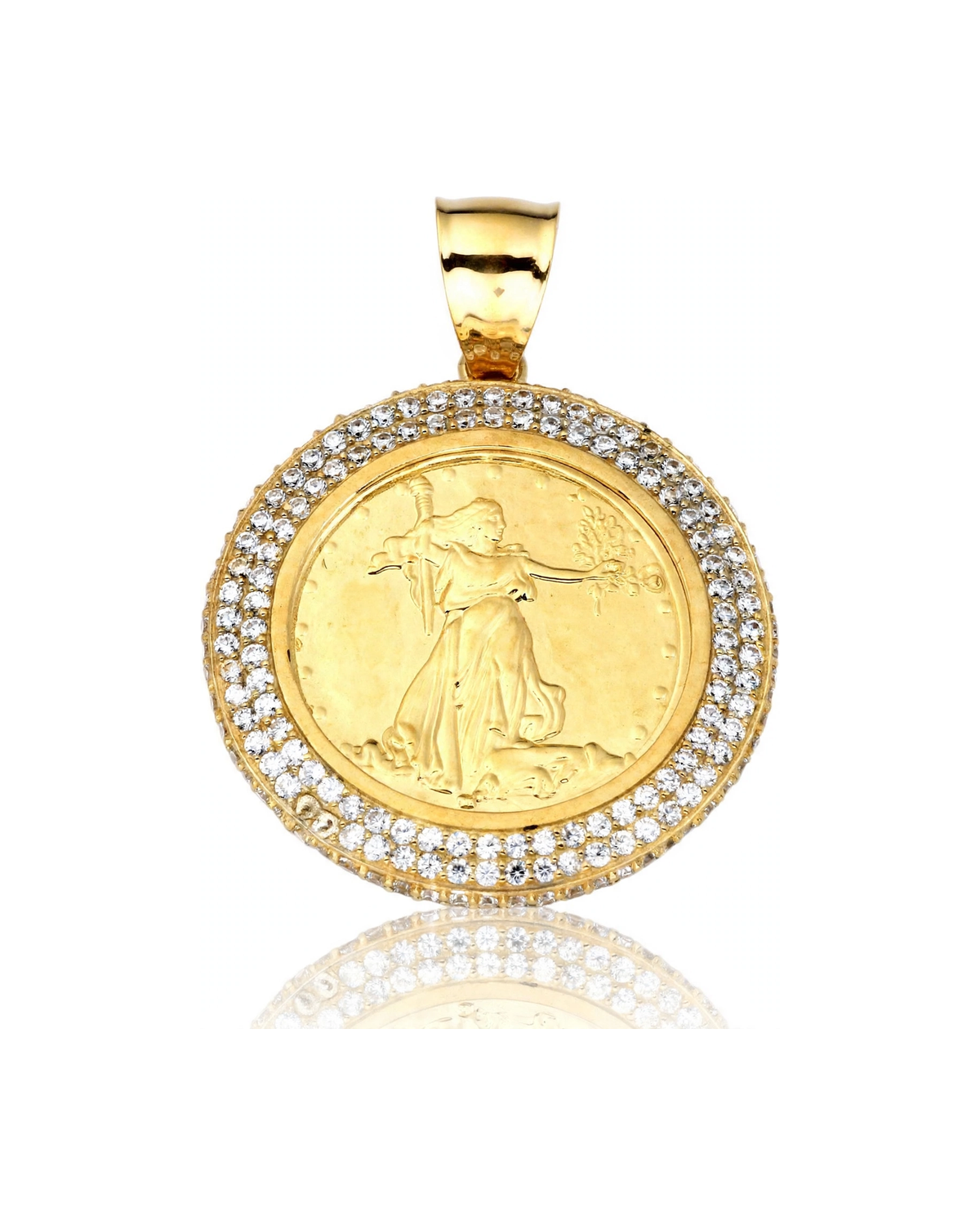 Liberty Coin Medallion Pendant with CZ Halo - 10K Gold