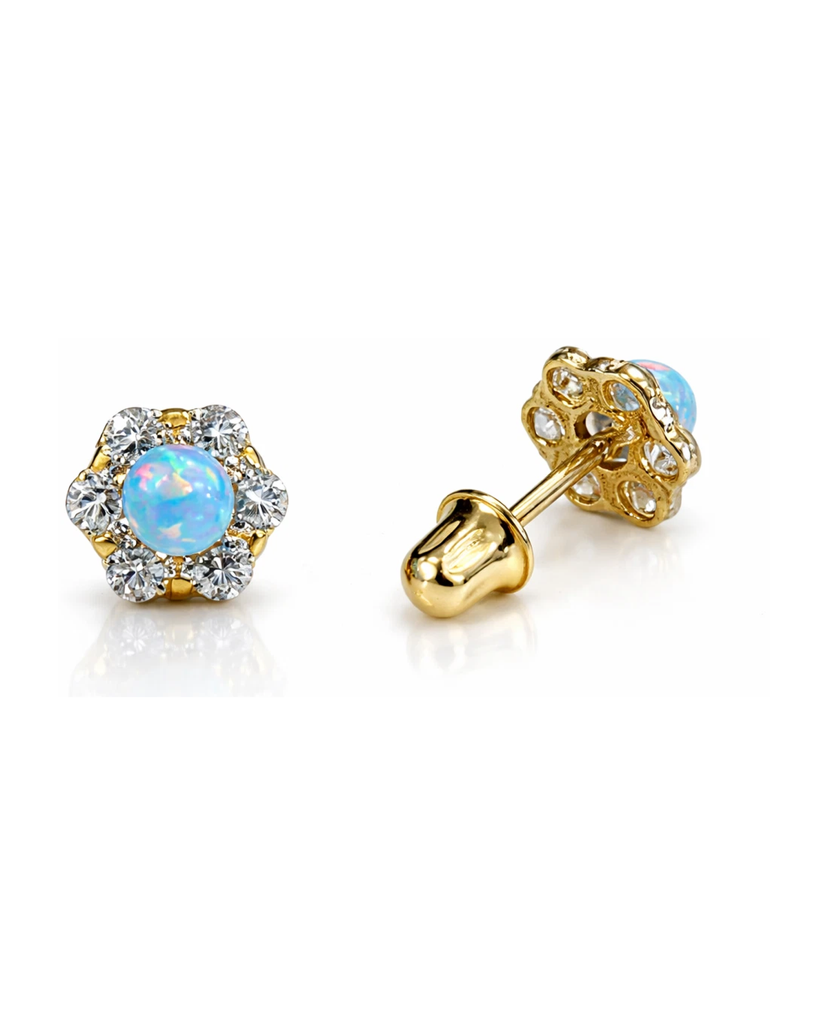 14K Yellow Gold Opal Stud Earrings with Screw Back - 6.5mm