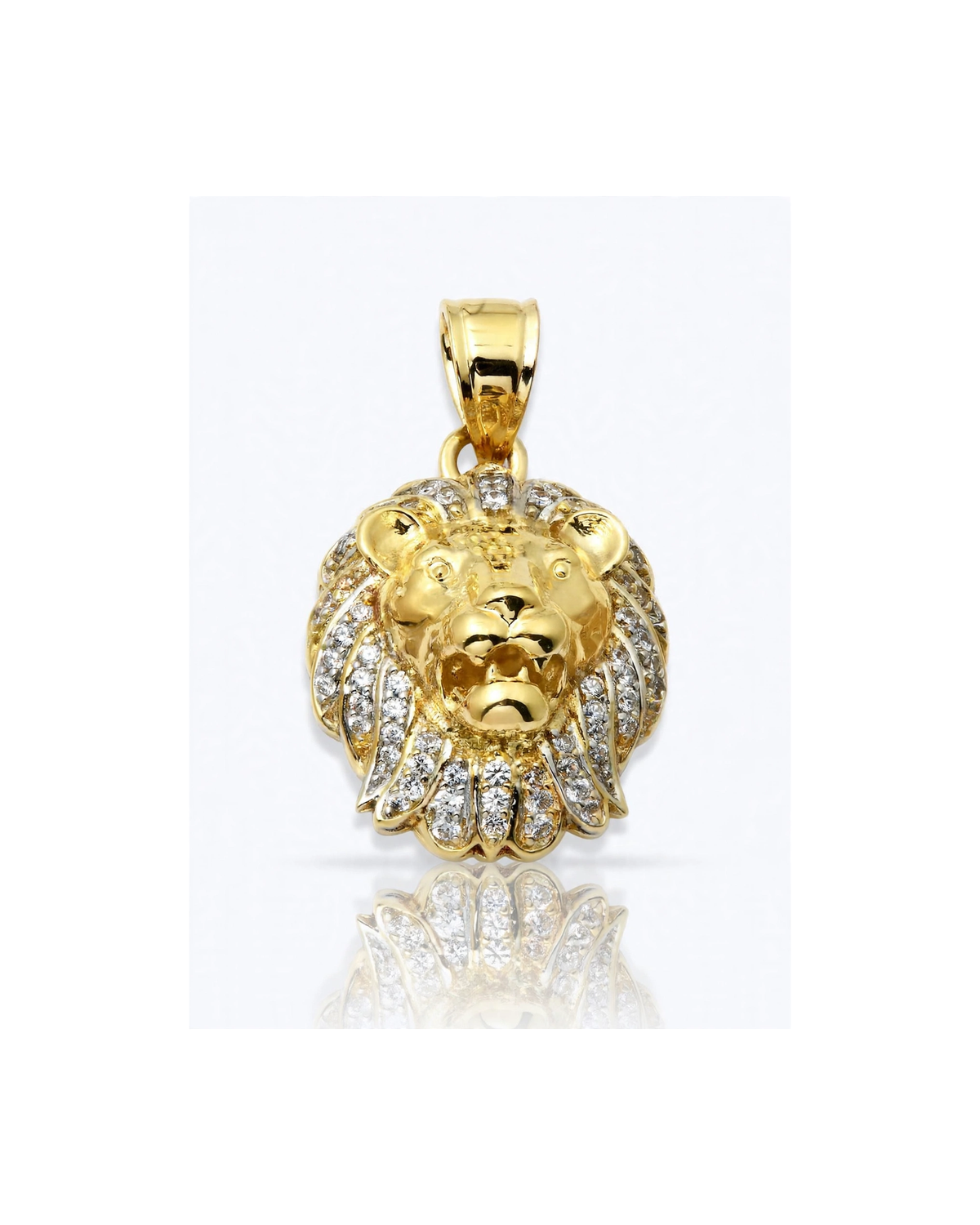 Lion Head Pendant with CZ Mane Small - 10K Gold