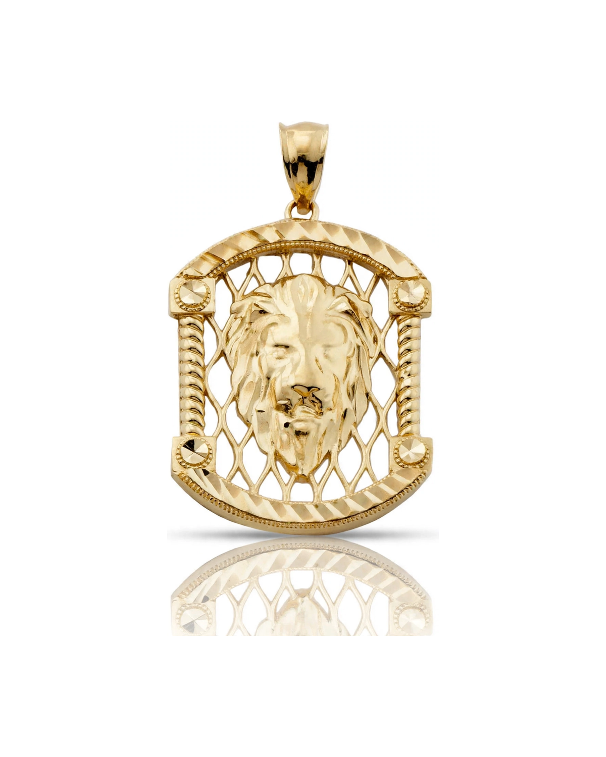 Lion Head Pendant Lattice Frame - 10K Yellow Gold