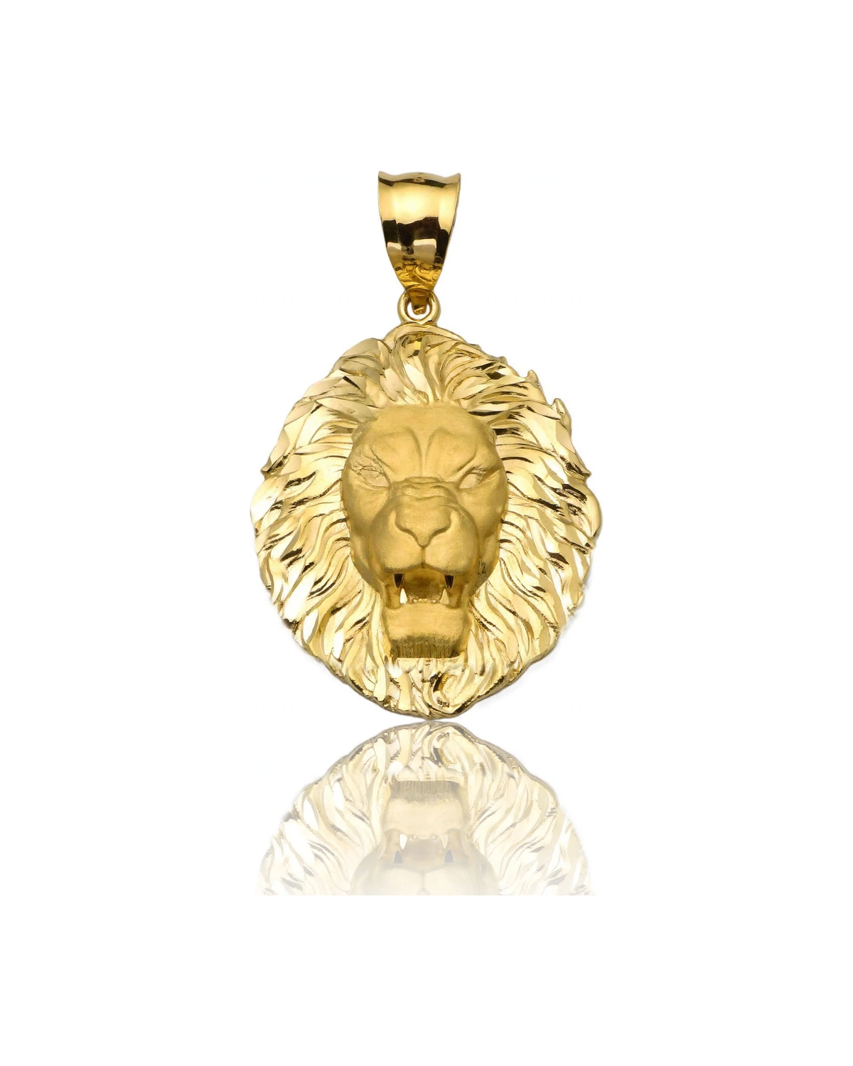 Lion Head Pendant with Oval Flowing Mane - 10K Yellow Gold