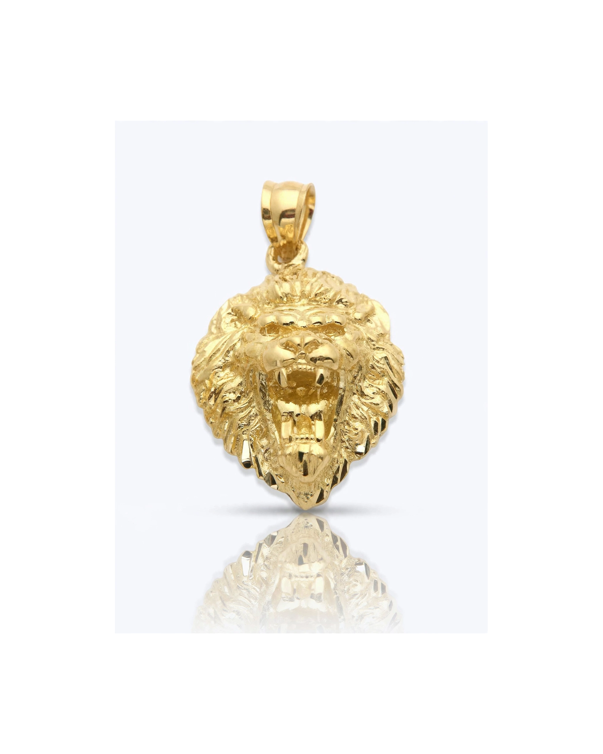 Lion Head Pendant Roaring with Textured Mane - 10K Yellow Gold