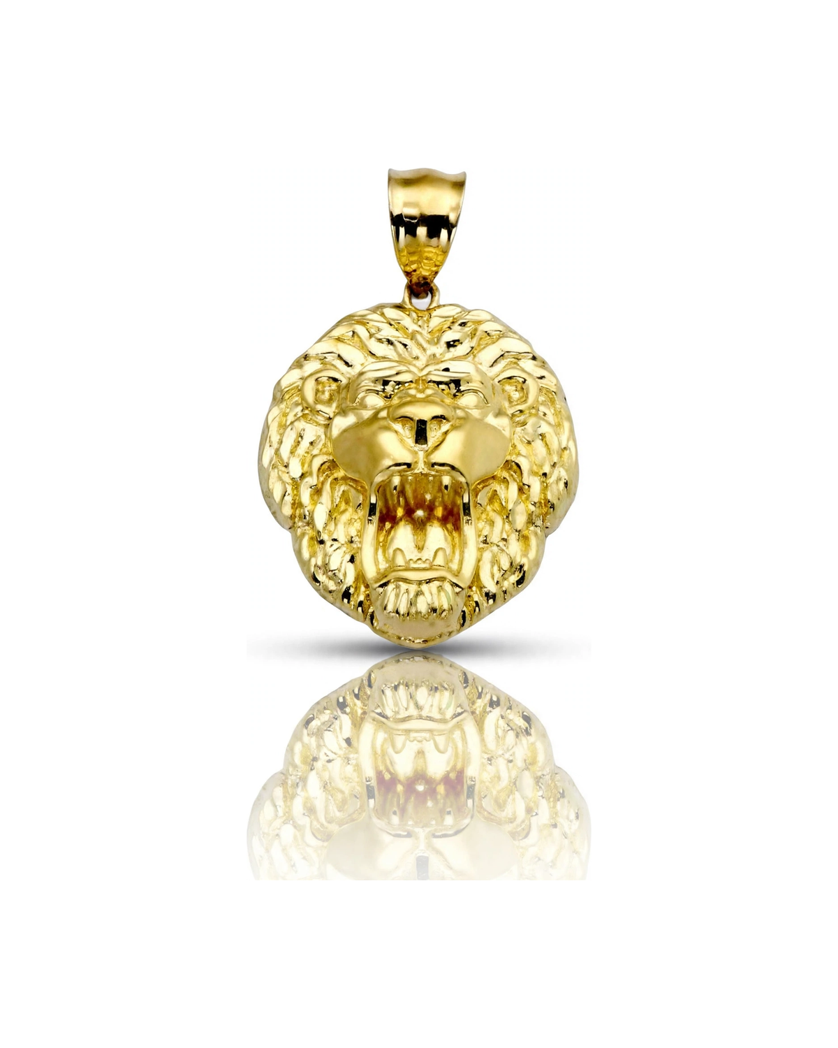 Lion Head Pendant Roaring Gold - 10K Yellow Gold