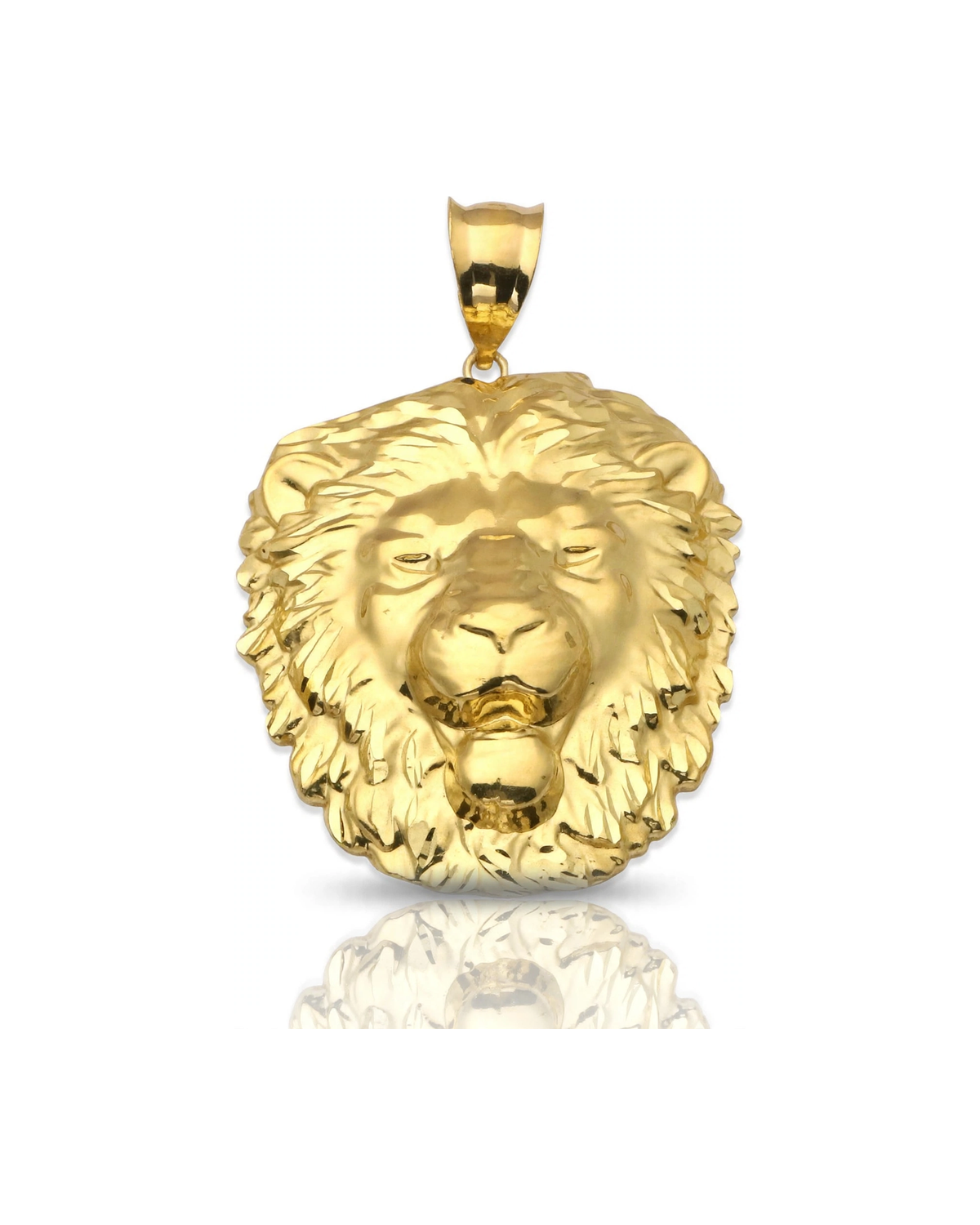 Lion Head Pendant with Round Full Mane - 10K Yellow Gold