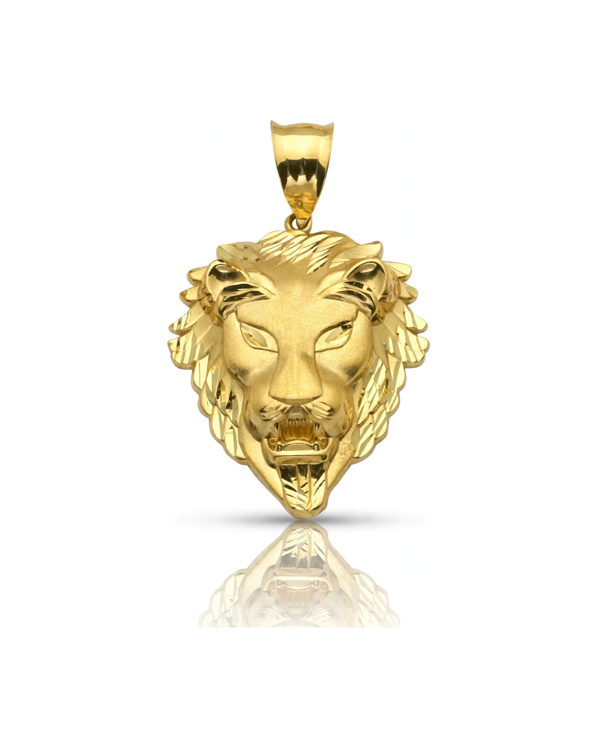 Lion Head Pendant with Flame Mane - 10K Yellow Gold