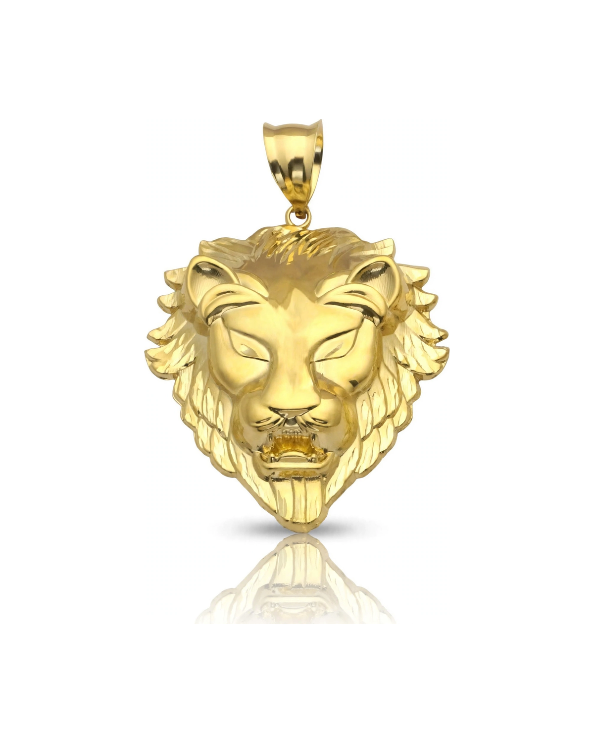 Lion Head Pendant with Pointed Mane and Tongue - 10K Yellow Gold