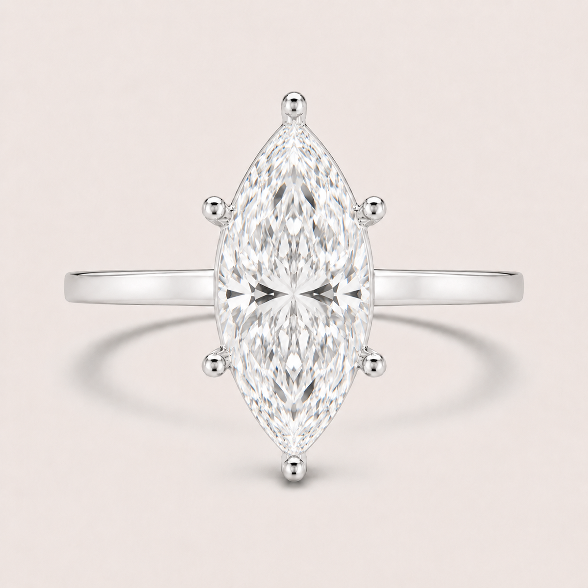 14K Marquise Solitaire — 6 Prong Flat Band