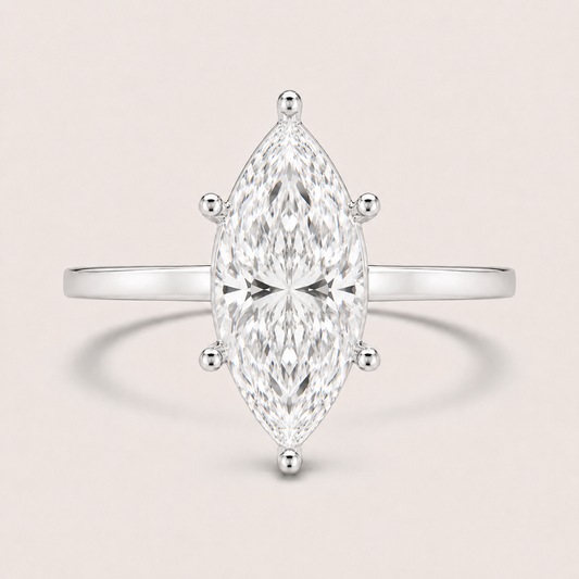 14K Marquise Solitaire — 6 Prong Flat Band