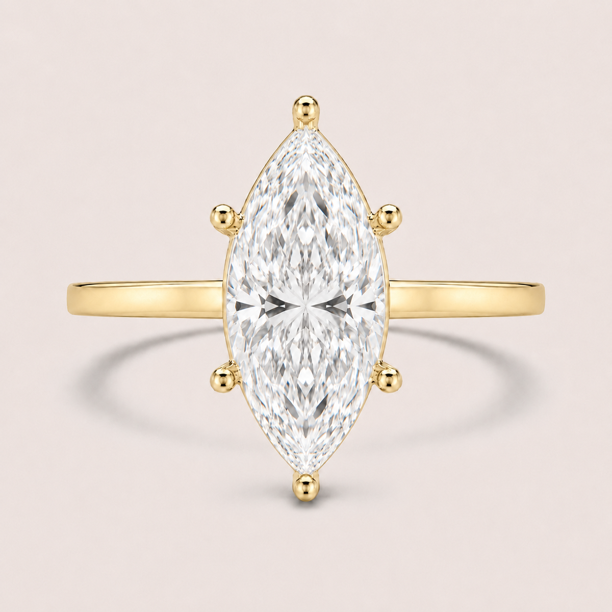 14K Marquise Solitaire — 6 Prong Flat Band