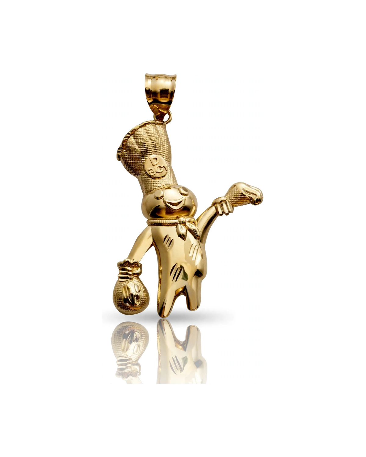 Money Mascot Pendant with Money Bag - 10K Yellow Gold