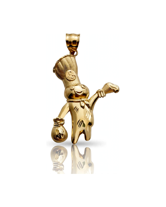 Money Mascot Pendant with Money Bag - 10K Yellow Gold