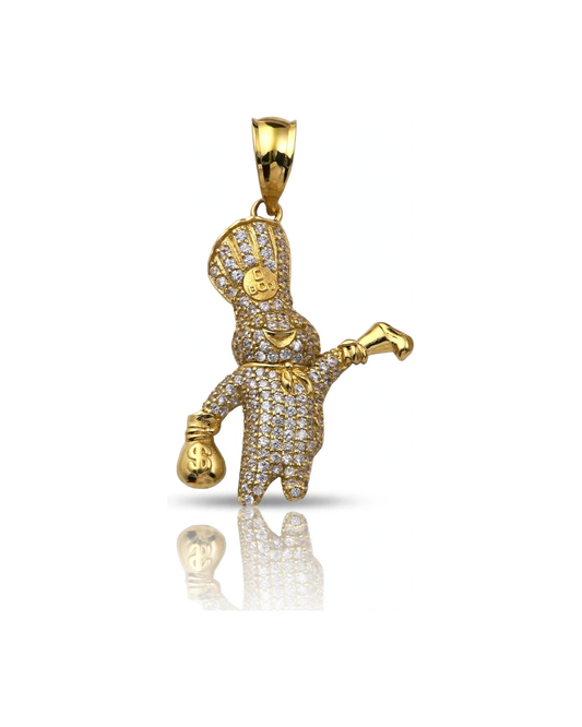 Mascot Pendant with Money Bag and CZ - 10K Gold