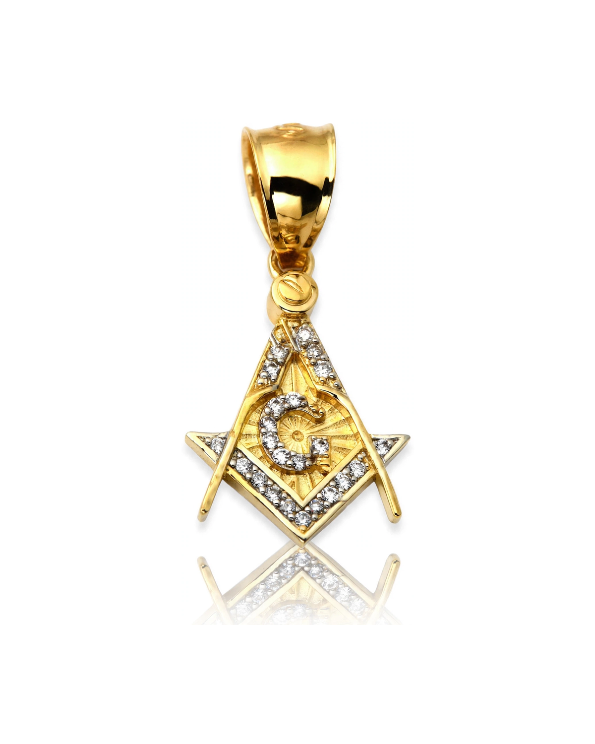 Masonic Square and Compass CZ Pendant - 10K Gold
