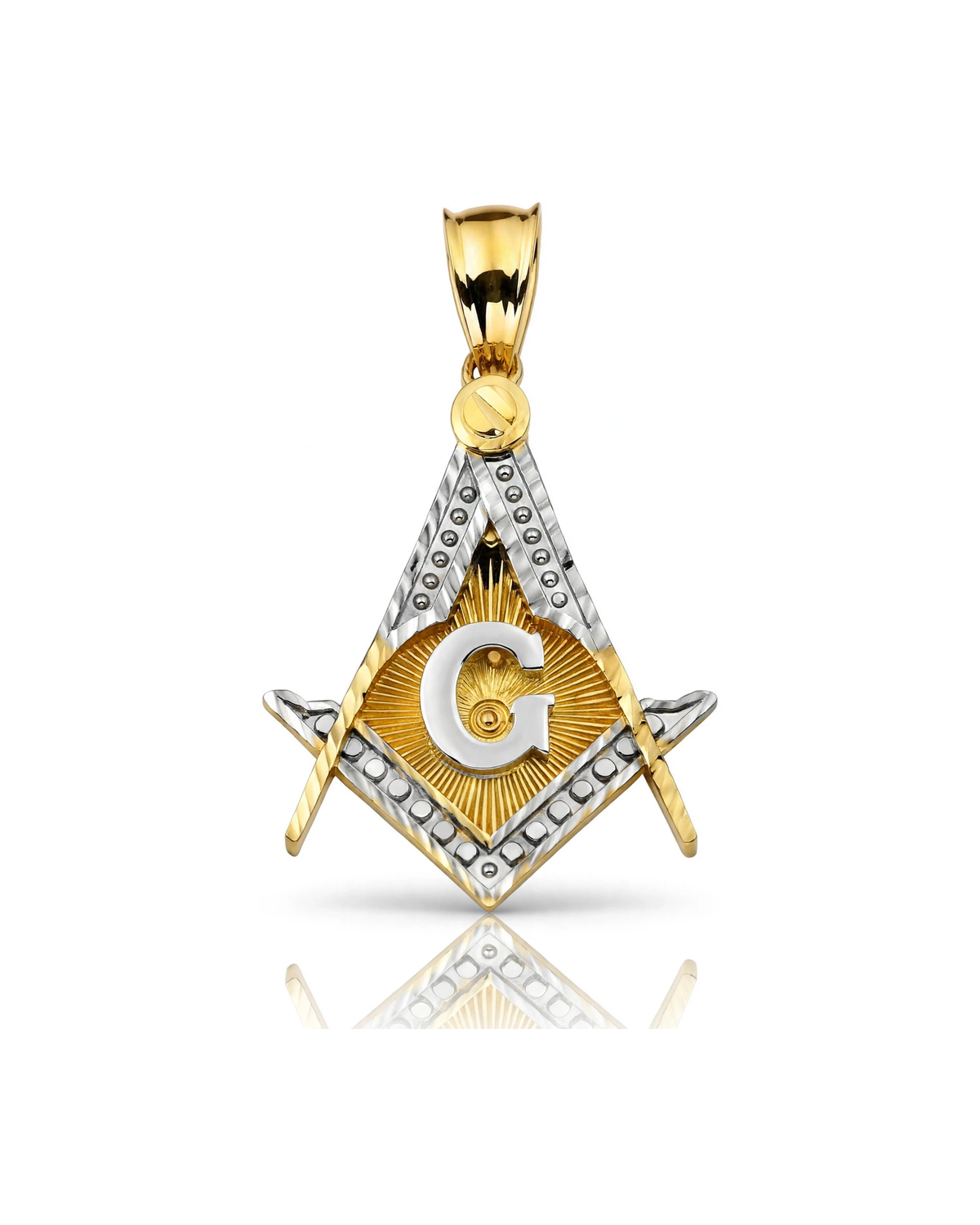 Masonic Square and Compass Sunburst Pendant - 10K Gold